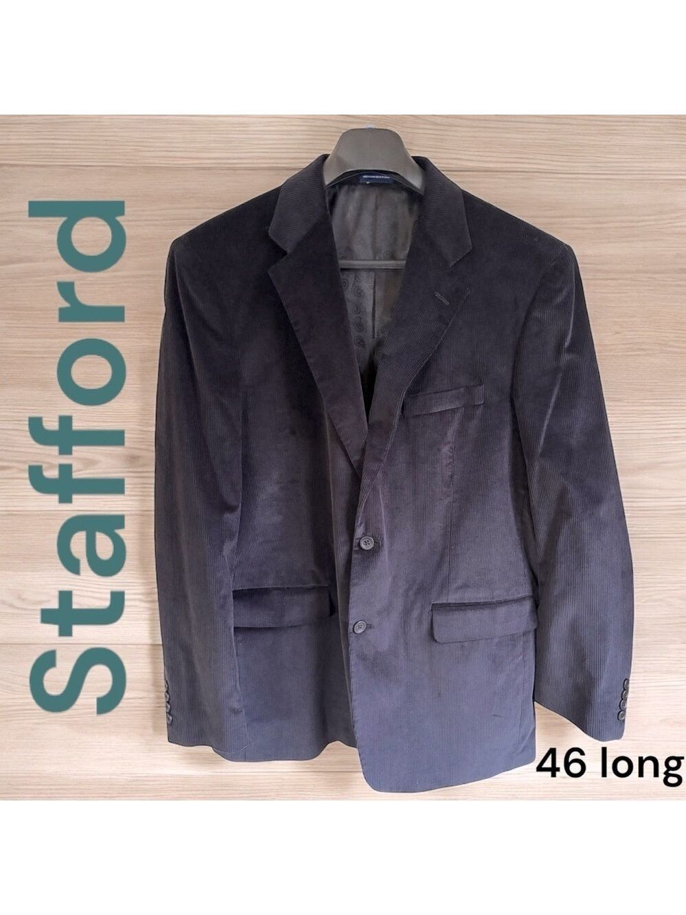 Stafford-46L men’s corduroy sport jacket. Black, 2 button. New w/o tags. Sharp! - Picture 10 of 12